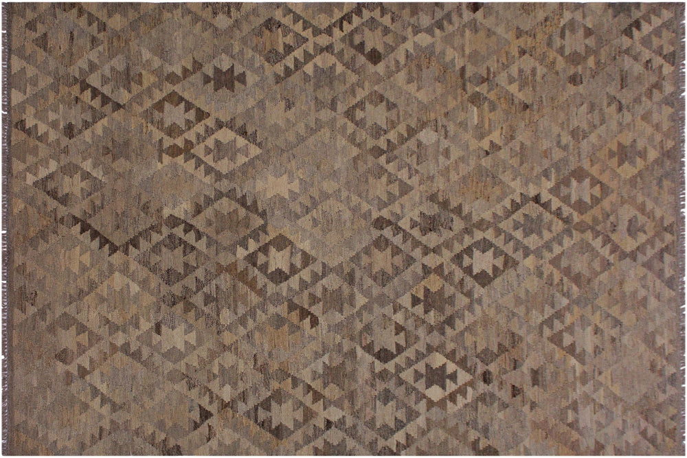 handmade Modern Kilim Tan Gray Hand-Woven RECTANGLE 100% WOOL area rug 6' x 8'