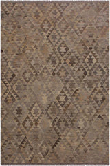 Flat Weave Kilim Antique Navaho Vintage handmade Geometric Kilim Tan Gray Hand-Woven Rectangle 100% Wool Area Rug 6x8