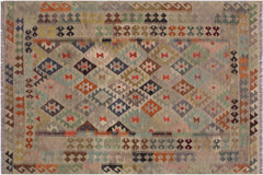 handmade Modern Kilim Tan Gray Hand-Woven RECTANGLE 100% WOOL area rug 6' x 8'