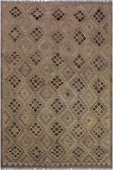 Flat Weave Kilim Antique Navaho Vintage handmade Geometric Kilim Tan Gray Hand-Woven Rectangle 100% Wool Area Rug 5x7