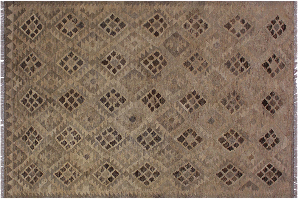 handmade Modern Kilim Tan Gray Hand-Woven RECTANGLE 100% WOOL area rug 5' x 7'