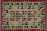 handmade Geometric Kilim Tan Red Hand-Woven RECTANGLE 100% WOOL area rug 5 x 7