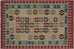 handmade Geometric Kilim Tan Red Hand-Woven RECTANGLE 100% WOOL area rug 5 x 7