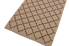 handmade Modern Kilim Beige Black Hand-Woven RECTANGLE 100% WOOL area rug 4' x 6'