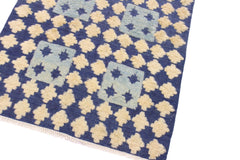 handmade Geometric Moroccan Hi Blue Ivory Hand Knotted RECTANGLE 100% WOOL area rug 4' x 6'