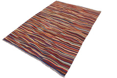 Flat Weave Kilim Antique Navaho Vintage handmade Modern Kilim Red Blue Hand-Woven Rectangle 100% Wool Area Rug 6x8