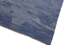 Flat Weave Kilim Antique Navaho Vintage handmade Modern Kilim Blue Beige Hand-Woven Rectangle 100% Wool Area Rug 9x12