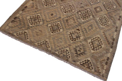 Flat Weave Kilim Antique Navaho Vintage handmade Geometric Kilim Tan Gray Hand-Woven Rectangle 100% Wool Area Rug 6x8