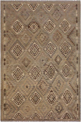 Flat Weave Kilim Antique Navaho Vintage handmade Geometric Kilim Tan Gray Hand-Woven Rectangle 100% Wool Area Rug 6x8