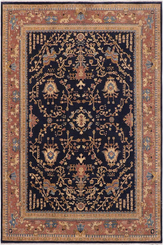 handmade Traditional Kafkaz Blue Lt. Brown Hand Knotted RECTANGLE 100% WOOL area rug 9 x 12