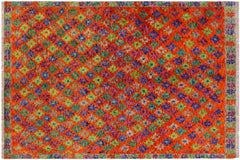 handmade Modern Balouchi Orange Green Hand Knotted RECTANGLE 100% WOOL area rug 5x6