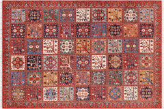 handmade Geometric Kurjean Rust Blue Hand Knotted RECTANGLE 100% WOOL area rug 9' x 12'