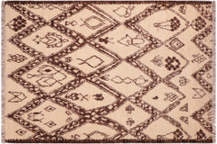 handmade Geometric Moroccan Beige Brown Hand Knotted RECTANGLE 100% WOOL area rug 6' x 9'