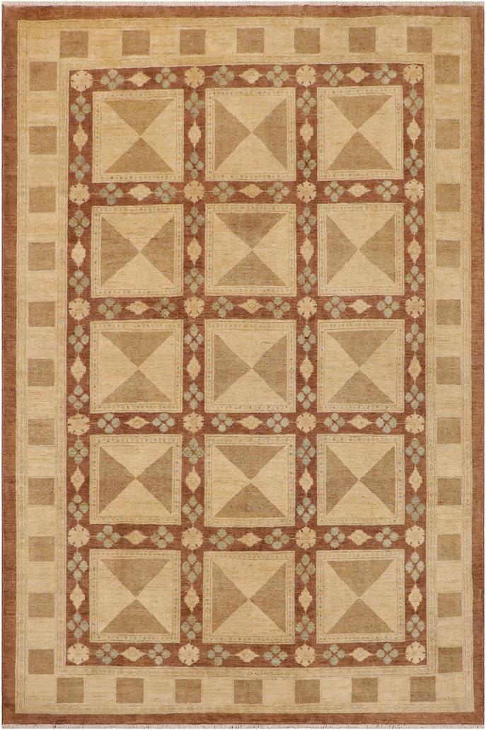 handmade Transitional Kafkaz Beige Brown Hand Knotted RECTANGLE 100% WOOL area rug 9 x 12