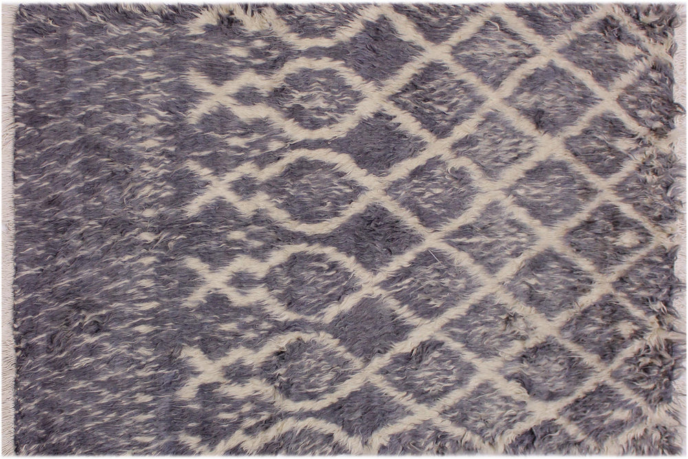 handmade Geometric Moroccan Gray Ivory Hand Knotted RECTANGLE 100% WOOL area rug 4' x 6'