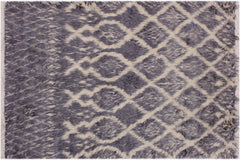 handmade Geometric Moroccan Gray Ivory Hand Knotted RECTANGLE 100% WOOL area rug 4' x 6'