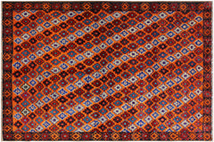 handmade Geometric Balouchi Orange Black Hand Knotted RECTANGLE 100% WOOL area rug 5x7