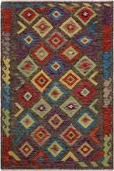 Tribal Turkish Kilim Carmelit Hand-Woven Wool Rug - 3'5'' x 4'11''