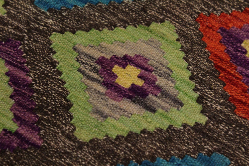 handmade Geometric Kilim Brown Purple Hand-Woven RECTANGLE 100% WOOL area rug 3 x 5