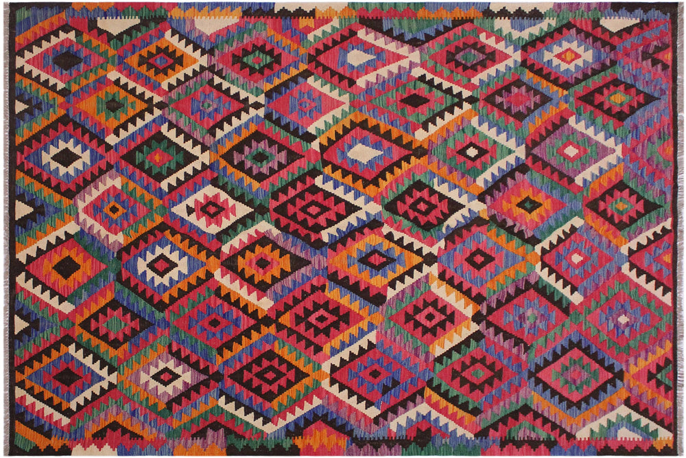 handmade Geometric Kilim Brown Beige Hand-Woven RECTANGLE 100% WOOL area rug 7 x 9