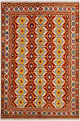 handmade Geometric Balouchi Beige Red Hand Knotted RECTANGLE 100% WOOL area rug 5x7