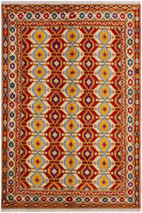 handmade Geometric Balouchi Beige Red Hand Knotted RECTANGLE 100% WOOL area rug 5x7