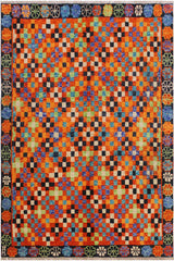 handmade Modern Balouchi Orange Black Hand Knotted RECTANGLE 100% WOOL area rug 5x7