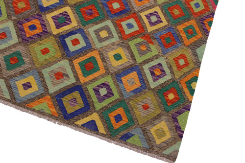 handmade Geometric Kilim Brown Blue Hand-Woven RECTANGLE 100% WOOL area rug 5 x 7