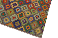 Flat Weave Kilim Antique Navaho Vintage handmade Geometric Kilim Brown Blue Hand-Woven Rectangle 100% Wool Area Rug 5x7
