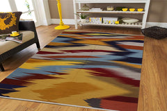 Flat Weave Kilim Antique Navaho Vintage handmade Modern Kilim Gold Blue Hand-Woven Rectangle 100% Wool Area Rug 6x9