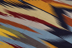 Flat Weave Kilim Antique Navaho Vintage handmade Modern Kilim Gold Blue Hand-Woven Rectangle 100% Wool Area Rug 6x9