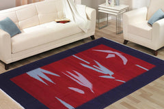 Flat Weave Kilim Antique Navaho Vintage handmade Modern Kilim Blue Red Hand-Woven Rectangle 100% Wool Area Rug 6x9