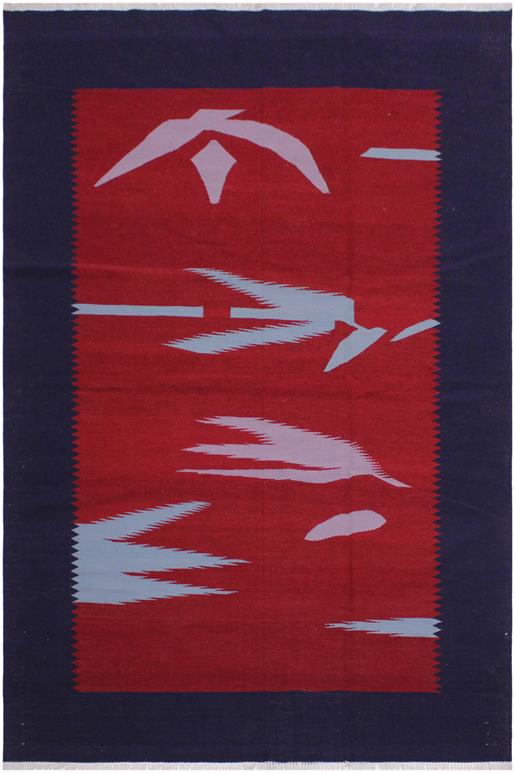 Flat Weave Kilim Antique Navaho Vintage handmade Modern Kilim Blue Red Hand-Woven Rectangle 100% Wool Area Rug 6x9