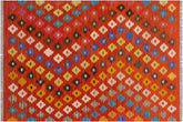handmade Modern Kilim Rust Beige Hand-Woven RECTANGLE 100% WOOL area rug 4x5