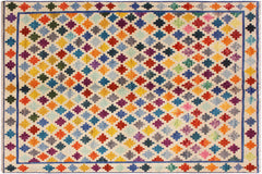 handmade Modern Balouchi Beige Blue Hand Knotted RECTANGLE 100% WOOL area rug 5x7