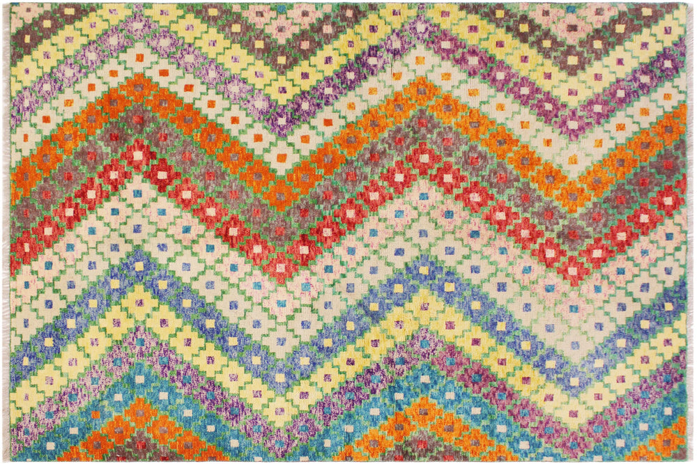 handmade Modern Balouchi Blue Orange Hand Knotted RECTANGLE 100% WOOL area rug 6x8