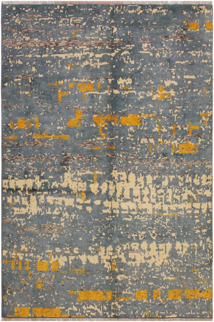 handmade Modern Balouchi Blue Beige Hand Knotted RECTANGLE 100% WOOL area rug 5x6