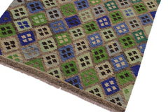 Flat Weave Kilim Antique Navaho Vintage handmade Geometric Kilim Gray Blue Hand-Woven Rectangle 100% Wool Area Rug 4x6