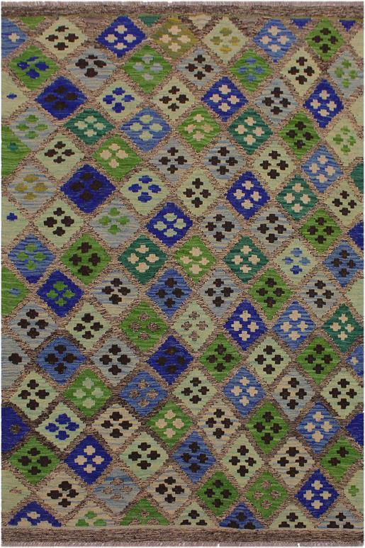 Flat Weave Kilim Antique Navaho Vintage handmade Geometric Kilim Gray Blue Hand-Woven Rectangle 100% Wool Area Rug 4x6