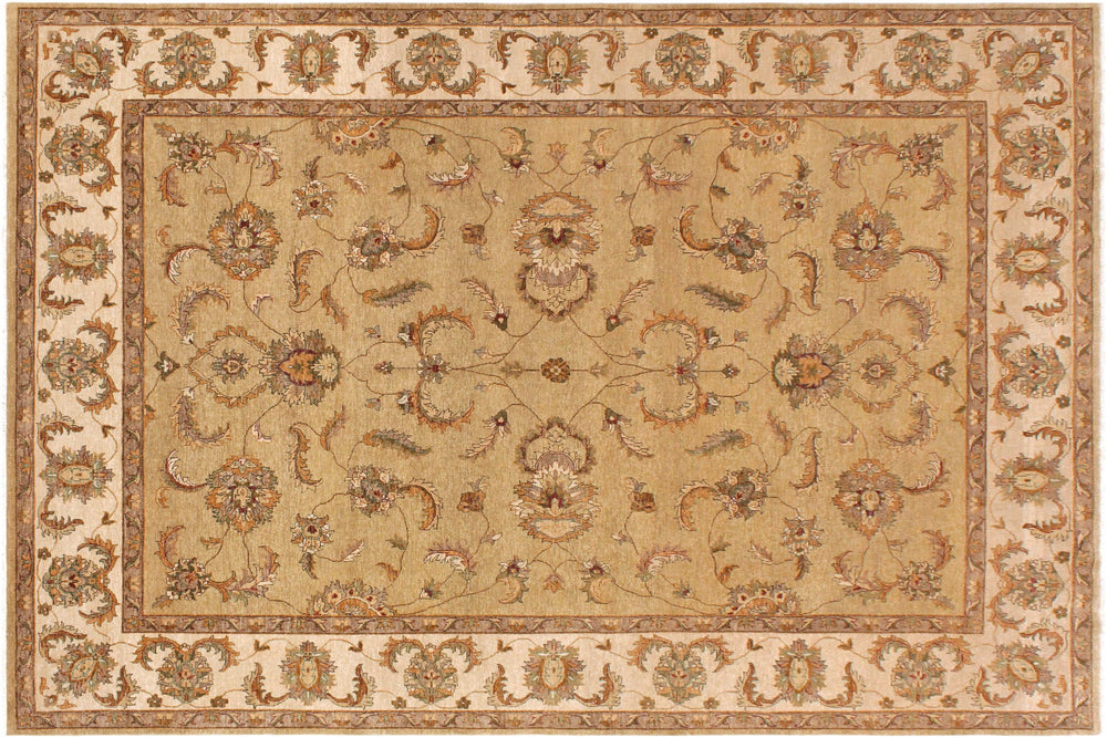 handmade Traditional Kafkaz Gold Beige Hand Knotted RECTANGLE 100% WOOL area rug 9x12