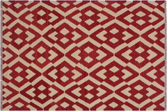 handmade Modern Kilim Red Beige Hand-Woven RECTANGLE 100% WOOL area rug 4' x 6'