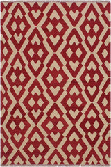 Flat Weave Kilim Antique Navaho Vintage handmade Modern Kilim Red Beige Hand-Woven Rectangle 100% Wool Area Rug 4x6