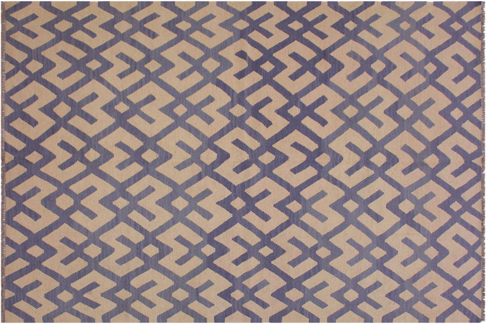 handmade Modern Kilim Beige Purple Hand-Woven RECTANGLE 100% WOOL area rug 6' x 8'