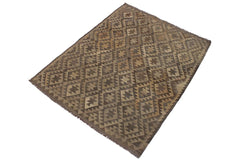 Flat Weave Kilim Antique Navaho Vintage handmade Geometric Kilim Gray Brown Hand-Woven Rectangle 100% Wool Area Rug 6x8