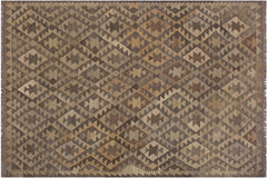 handmade Modern Kilim Gray Brown Hand-Woven RECTANGLE 100% WOOL area rug 6' x 8'