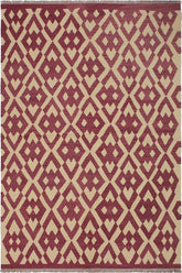 Flat Weave Kilim Antique Navaho Vintage handmade Modern Kilim Burgundy Beige Hand-Woven Rectangle 100% Wool Area Rug 6x8