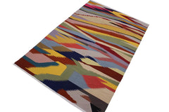 Flat Weave Kilim Antique Navaho Vintage handmade Modern Kilim Gray Blue Hand-Woven Rectangle 100% Wool Area Rug 6x9