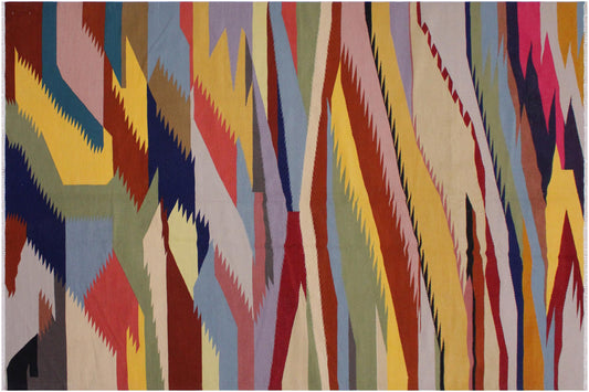 handmade Modern Kilim Gray Blue Hand-Woven RECTANGLE 100% WOOL area rug 6x9