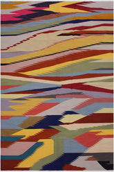 Flat Weave Kilim Antique Navaho Vintage handmade Modern Kilim Gray Blue Hand-Woven Rectangle 100% Wool Area Rug 6x9