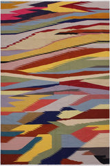 Flat Weave Kilim Antique Navaho Vintage handmade Modern Kilim Gray Blue Hand-Woven Rectangle 100% Wool Area Rug 6x9